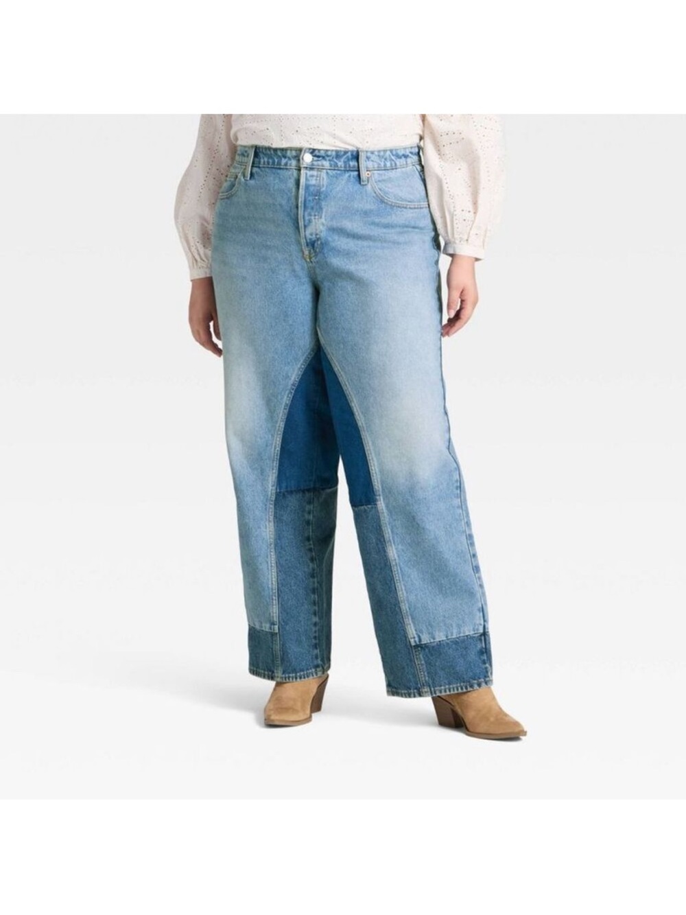 Universal Thread Light Blue Patchwork Straight-Leg Jeans
